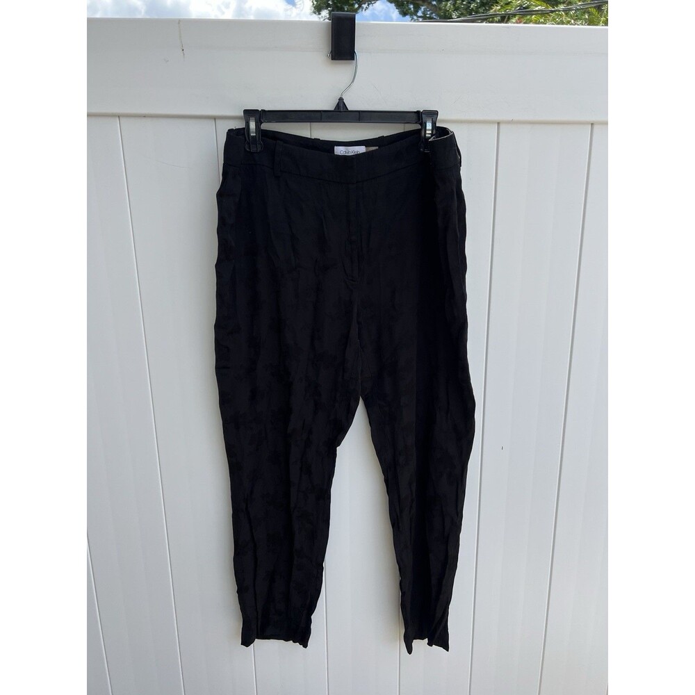 Calvin Klein Jeans Women's Size 14 Black Dress Pants Viscose Slim Leg Floral